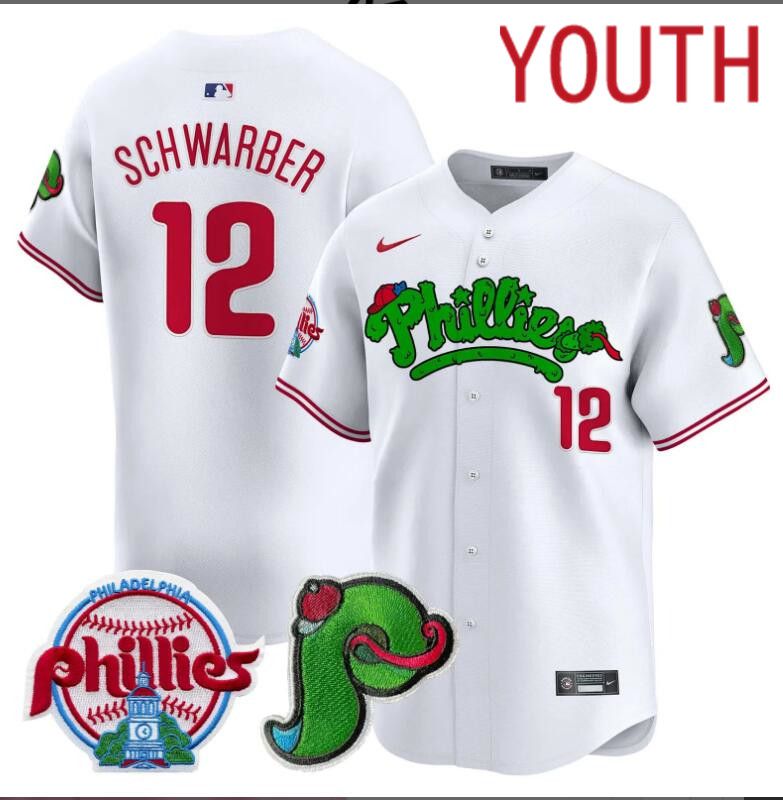 Youth  Philadelphia Phillies #12 Schwarber white Limited 2024 MLB Nike jersey->youth nfl jersey->Youth Jersey